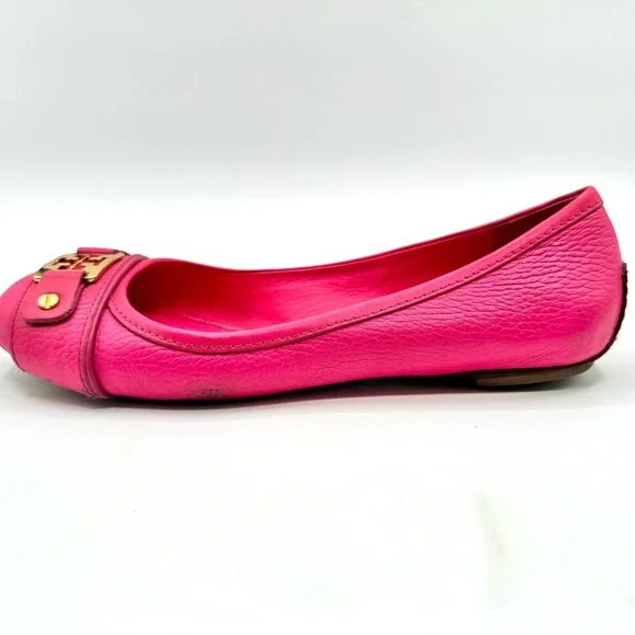 TORY BURCH PINK LEATHER LOAFER BALLERINA FLATS GOLD ORNEMENTS SIZE 6 - Picture 7 of 17